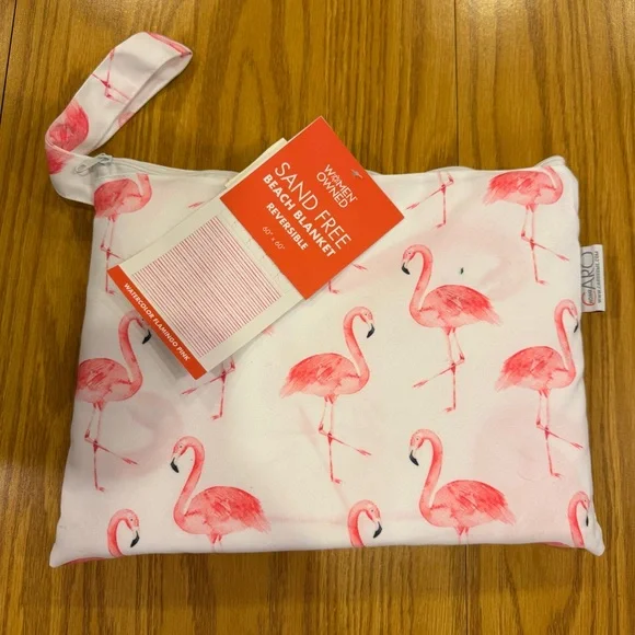 Caro Home Flamingo Print Reversible Sand Free Beach Towel Blanket w/ Pouch NEW - Picture 1 of 5